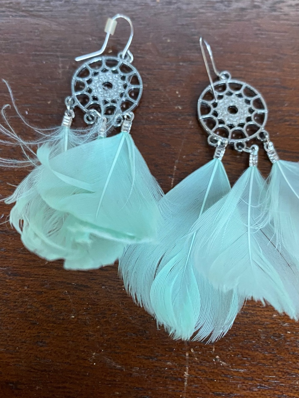 Feather Dreamcatcher Drop Earrings - Mint